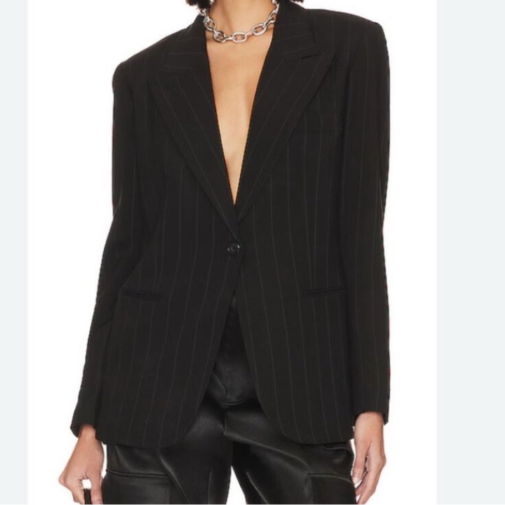 Smythe | 90's Blazer Oversized Black Pinstripe Jacket Single Button Size XS